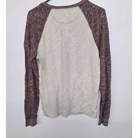 Lucky Brand Medium Red/Tan Henley Raglan Long Sleeve Softest Knit Shirt (C51) - Picture 2 of 4